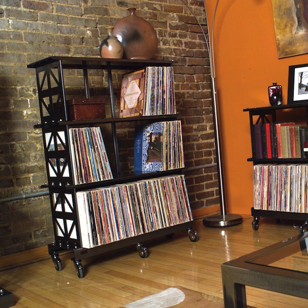 What are some stores that sell storage racks for vinyl records?